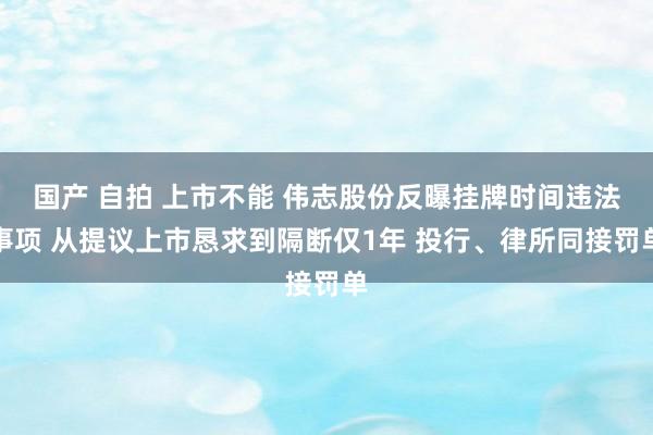 国产 自拍 上市不能 伟志股份反曝挂牌时间违法事项 从提议上市恳求到隔断仅1年 投行、律所同接罚单