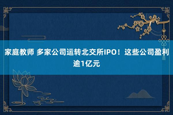 家庭教师 多家公司运转北交所IPO！这些公司盈利逾1亿元