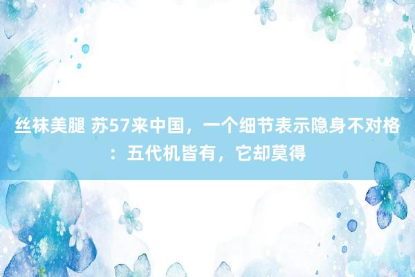 丝袜美腿 苏57来中国，一个细节表示隐身不对格：五代机皆有，它却莫得