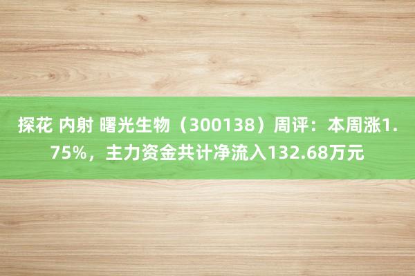 探花 内射 曙光生物（300138）周评：本周涨1.75%，主力资金共计净流入132.68万元