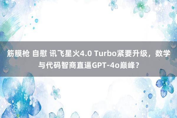 筋膜枪 自慰 讯飞星火4.0 Turbo紧要升级，数学与代码智商直逼GPT-4o巅峰？